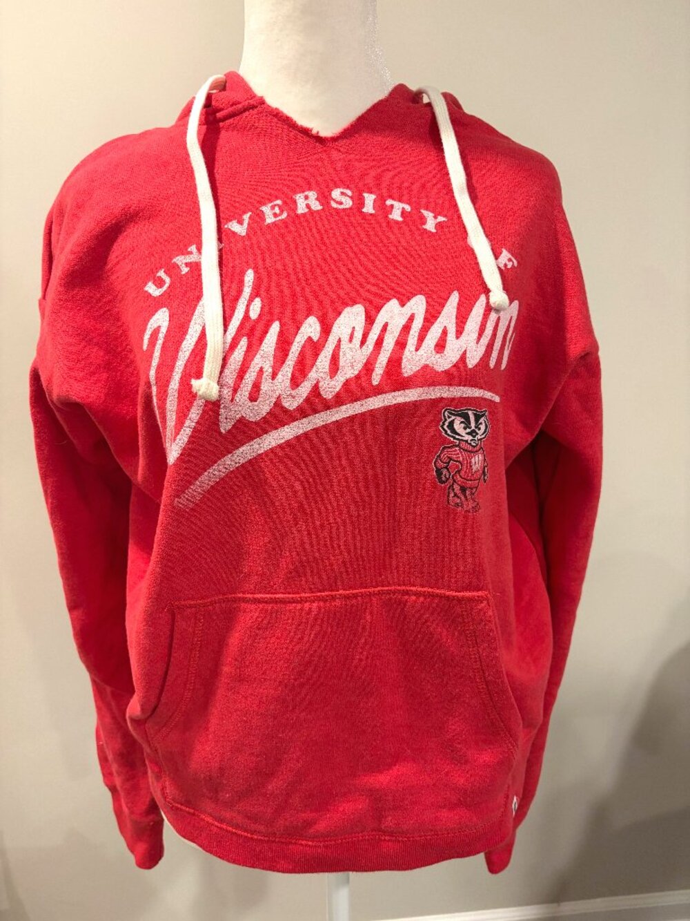 Vintage‎ University of Wisconsin Badgers Hoodie Red V Neck Bucky Mascot Medium